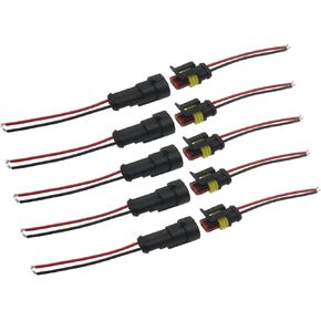 5 kit 2 Pin Connector Waterproof Connector Male and Female 2 Way 16 AWG Wire Car Electrical Connector for Car Truck Boat and Other Wire Connection