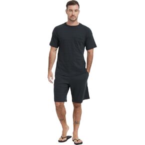Men's Cotton Shorts Pajamas Set, Short Sleeve Shirt Sleepwear Summer Nightwear Lightweight Sleep Sets [ S-3XL ]