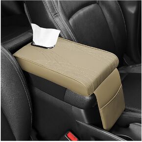 OFBAND Leather Car Center Console Cover with Tissue Holder And Pockets,Upgraded Car Armrest Cover Provide Comfort and Center Console Organizer,Universal Car Accessories Arm Rest Cover for Car (Black)
