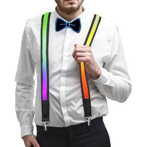 Luwint Light Up Suspenders and Bow Tie LED Flashing Suspenders with Glowing Bowtie Rave Festival Accessory Party Supplies for Men Women Teens