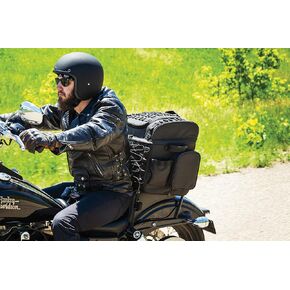 Kuryakyn 5285 Momentum Vagabond Motorcycle Travel Luggage: Weather Resistant Seat/Trunk/Rack Bag with Sissy Bar Straps, Black