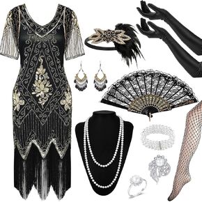 1920s Flapper Great Gatsby Accessories Set, Gatsby Costume Set Roaring 20's Theme Outfit with 20s Flapper Accessories