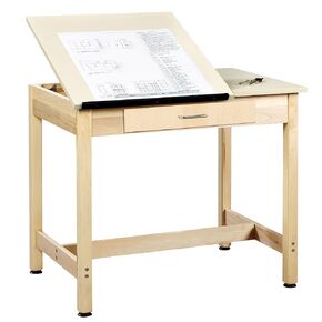 Diversified Spaces Classroom Art/Drafting Table, 36" W x 24" D x 30" H, Adjustable Split Almond Laminate Top, Supply Drawer,Solid Maple Base, Made in The USA