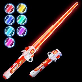2 Pack Light Up Saber Toy, 7 Colors Lightsaber Set for Kids, 2 in 1 Dual Led Sword with FX Sound and Motion Sensitive, Double Bladed USB-C Charge Expandable and Retractable Telescopic Handle
