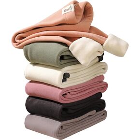 6 Pack Girls Winter Fleece Lined Leggings Girls Warm Pants Kids Basic Solid Pants Toddler Stretchy Thick Tights