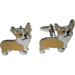 Beige and White Toned Corgi Dog Cufflinks