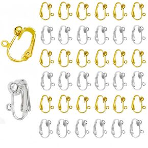 48 Pcs Clip on Earring Converters for None Pierced Ears DIY Earring Jewelry Making Findings with 2 Colors, Silver and Gold