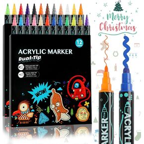 CCINEE 24 Color Acrylic Paint Pens for Painting, Dual Tips Paint Markers for Wood Crafts, Stone, Easter Eggs, Rocks, Gifts Card Making, Christmas Painting Kits for Kids DIY