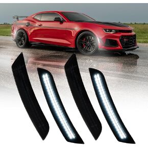 AUTOONE LED Side Marker Lights Compatible with Chevrolet Camaro 2016-2023, White Front & Rear Fender Side Markers, Smoked Lens Driver & Passenger Side Bumper Lights, 4PCS