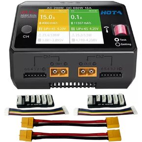 HOTA D6 Pro Lipo Battery Charger AC200W DC650W 15A Dual Channel Smart Charger Quad Multi-Functions Charging for Nicd LiHv NiMH Lipo Battery RC Drone RC Car Parts