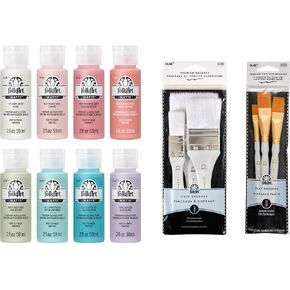 FolkArt, Peaceful Mindful Matte Acrylic Craft Kit, Colors, 14 Piece Set with 8 Paints and 6 Premium Paintbrushes