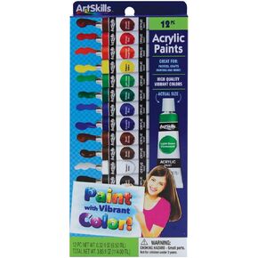 ArtSkills Premium Acrylic Paints, Arts and Crafts Supplies, Assorted Colors, 0.32 fl oz Each, 12 Count (PA-2039)