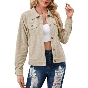 Alaster Queen Women's Corduroy Shacket Lined Jacket Fall Winter Button Down Long Sleeve Cropped Jacket with Pockets