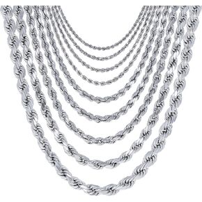 Nuragold 10K White Gold Rope Diamond Cut Chain Necklace/Lengths 14"- 30" / Widths 1.5mm - 7mm / Italian Made Jewelry for Men and Women