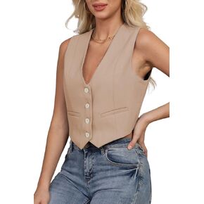 Women's Vest V Neck Sleeveless Button Down Blazer Jacket Waistcoat Casual Slim Fit 2024 Dressy Tank Tops