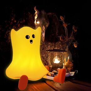 Pumpkin Night Light for Kids Cute Halloween Pumpkin Decor Nightlight for Baby Nursery Toddler Squishy Pumpkin Light Cordless Rechargeable Dimmable Silicone Bedside Lamp for Halloween Gifts (Grinning)