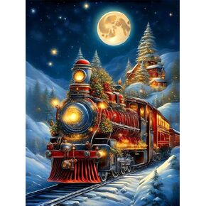 Christmas Diamond Painting Kits for Adults - Christmas Train Diamond Art for Adults Beginner DIY 5D Full Round Drill Gem Art Paint with Home Wall Decor (12x16in)
