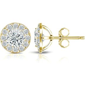 IGI Certified 1 to 4 Carat Lab Grown Diamond Round Halo Stud Earrings for Women in 14k Gold (D-E Color, VS1-VS2 Clarity, cttw) 3-Prong Set Round Cut Push Back Studs by Diamond Wish