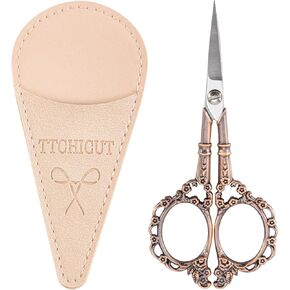 Sewing Scissors, Embroidery Scissors for Craft Cross Stitch Needlework Artwork Thread Yarn Cutting, Beauty Grooming Kit for Eyebrows, Beard, Ear, Nose, Moustache Trimming with Sheath (Silver)