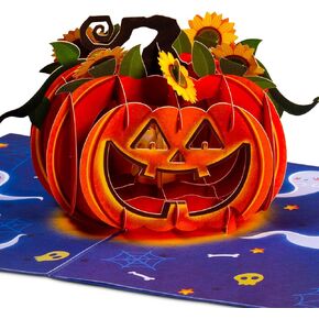 Paper Love 3D Halloween Pumpkin Pop Up Card, For Spooky Celebrations, Trick or Treat | Adult and Kids - 5" x 7" Cover - Includes Envelope and Removable Note Tag
