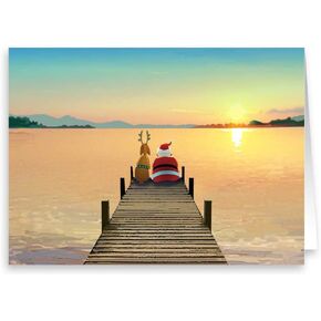 Stonehouse Collection | Dock Sunset Christmas Card | 18 Boxed Holiday Cards and Envelopes | USA Made | Boating, Beach, Nautical