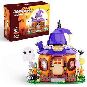 Halloween Pumpkin House Building Kit, Whimsical Halloween Building Set Décor with Adorable Ghost and Pumpkin Toys, Cute Halloween Party Gift, Halloween Building Bricks Compatible with Lego