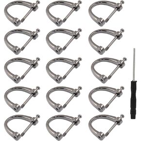 Litoexpe 15 Pcs U Shape D-Rings Screw, D Ring Screw in Shackle Semicircle with Screwdriver DIY Leather Strap Craft Purse Replacement (Gold)