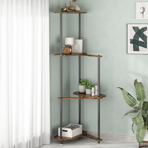GILLAS 5 Tier Corner Shelf Stand, Freestanding Corner Shelf Unit Bookshelf, Corner Table with Shelf, Tall Storage Organizer Rack for Living Room, Bedroom, Office. Small Space, Metal, Black