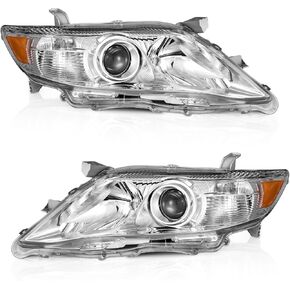 Headlights Assembly For 2010 2011 Toyota Camry [4-Door Sedan] Only Fits US Version, Does NOT Fit Hybrid Models, Headlight Compatible with 10 11 Camry Headlamp Replacement Chrome Housing