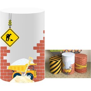 FiVan Construction Theme Pedestal Cover Plinth Decor Cloth Baby Birthday Party Prop Elastic Stretch Spandex for Metal Cylinder Stands