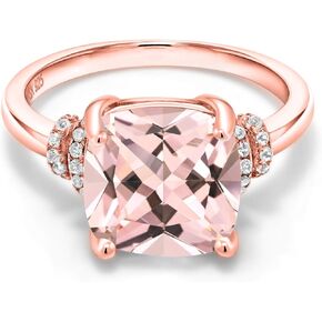 Gem Stone King 18K Rose Gold Plated Silver Peach Simulated Morganite Ring For Women (4.61 Cttw, Cushion Cut 10MM, Available In Size 5,6,7,8,9)