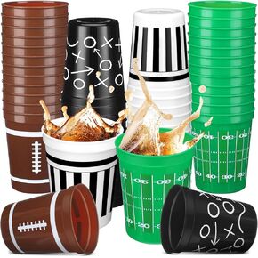 Tioncy 48 Pack Football Plastic Cups 16 Oz Football Theme Disposable Cups 4 Designs Football Plastic Drinking Cups Bulk Assorted Sports Rugby Party Supply Drinkware for Coffee Beer Cream Snacks
