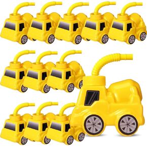 Tanlade Construction Party Favor Gift Supplies Cement Mixer Truck Cups with Straws and Lids Plastic Concrete Cups,10oz Plastic Concrete Cup Reusable for Truck Birthday and Race Car Party(12 Pcs)