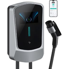 Level 2 EV Charger 48 Amp: 240V Electric Vehicle Charging Stations - 25ft Cable J1772 car Connector - Enabled Electric Car Charger Outdoor&Indoor - With Smart Display WiFi 5-15P to14-50R adapter cable