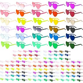120 Pairs Heart Shaped Sunglasses Transparent Colored Rimless Heart Glasses Fun Plastic Sunglasses Bulk for Women Men Party Favors Eyewear, 30 Colors