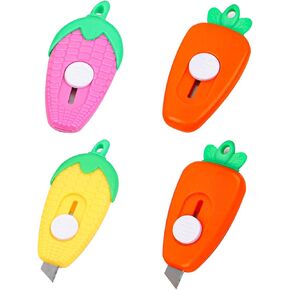 4 Pack Mini Box Cutters,Cute Retractable Letter Opener, Box Opener Envelope Slitter with Keychain Hole，Portable Envelope Slitter suitable for School Office Supplies and Stationery, DIY crafts