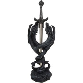 Ebros Gift Celtic Knotwork Spiraling Winged Serpent Double Dragon Holding Excalibur Sword Letter Opener Figurine Medieval Fantasy Dungeons And Dragons Decorative Accent Statue
