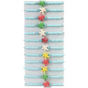 Pingyongchang Surfer Turquoise Colorful Starfish Beads Bracelets Stackable Bangle for Women Waterproof Handmade Starfish Sea Bracelet Adjustable Boho Summer Ocean Beach Bracelet Accessories