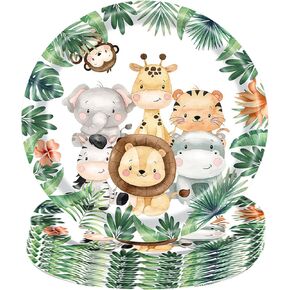 SHUYU 50pcs 7inch Zoo Animal Plates Jungle Animals Plates Party Supplies Party Tableware for Animals Birthday Party Decorations
