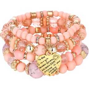Bohemian Beaded Stretch Bracelet Set, Boho Crystal Jewelry Mothers Birthday Gifts for Women Mom Grandma Girls