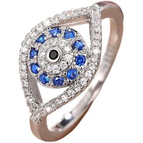 Metmejiao 925 Sterling Silver Turkish Evil Eye Rings for Women, Cubic Zirconia Evil Eye Signet Ring Mother Day Jewelry Protection Lucky Gift Size 6-10 10