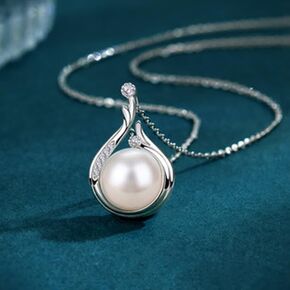 Metmejiao Pearl Pendant Necklace with Diamonds Baroque Pendant Women's Pearl & Diamond Necklace with 18" Chain | Birthstone Jewelry Gift for Her | Anniversary | Engagement
