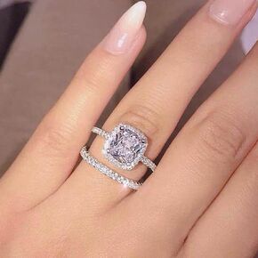 Metmejiao 2PCS Bridal Ring Set Silver Rings for Women, 14k Gold Plated CZ Rings for Women Cubic Zirconia Wedding Rings for Women Non Tarnish Wedding Bands Aesthetic Jewelry 7