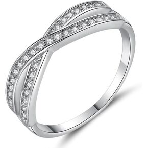 925 Sterling Silver CZ Ring, Creative Criss Cross Design X Ring for Women, Simulated Diamond Cubic Zirconia Ring Jewelry-Making-Patterns 9