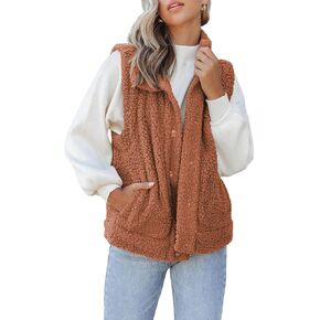 Samefar Fleece Vest for Women Fuzzy Oversized Sherpa Jacket Warm Sleeveless Cardigan Lightweight Gilet Outerwear with Pockets