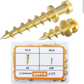 Bear Claw Hanger Screws Hanger Sliver- 30lb&75lb Picture Hooks - 4-in-1 Hanging Screws for D-Rings, Sawtooth, Wire and Keyholes - Mounts in Drywall and Wood Studs (30&75lbs-25pcs)