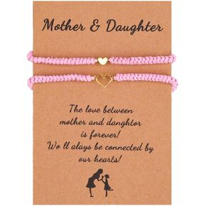 COLORFUL BLING Mother Daughter Bracelets Set for Mom from Daughter Love Heart Braided String Bracelets Mommy and Me Heart Matching Bracelets Mother's Day Gifts
