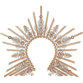 Gold Halo Crown Headpiece - Zip Tie Spiked Sunburst Sun Goddess Headband Greek Queen Liberty Crown for Woman Cosplay