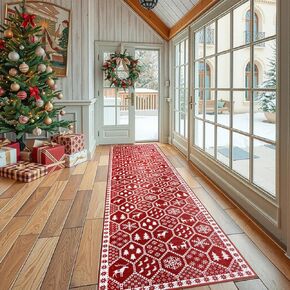 Seavish Christmas Hallway Runner Rug 2x6 Red Kitchen Runner Rugs Non Skid Washable Low Pile Entryway Rugs Indoor Bathroom Rug Runner Soft Carpet Runner for Bedroom Laundry Christmas Decor in Kuwait