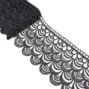 Black Venice Lace Trim Scalloped Embroidered Edge Ribbon lace Trim for Sewing Crafts Gift Wrapping Wedding（3 Yards）